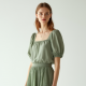Sage Green Puff Sleeve Chiffon Pleated Maxi Skirt