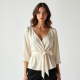 French Style Square Neck Silk Wrap Top