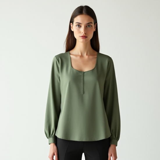 Sage Green Square Neck Silk Blouse