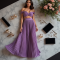 Lavender Off-Shoulder Velvet Pleated Maxi Skirt