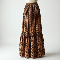 Retro Animal Print Tiered Pleated Maxi Skirt