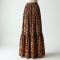 Retro Animal Print Tiered Pleated Maxi Skirt
