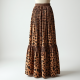 Retro Animal Print Tiered Pleated Maxi Skirt