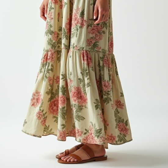 Boho Floral Print Tiered Pleated Maxi Skirt