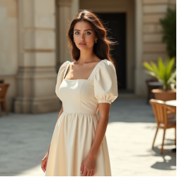 French Style Puff Sleeve Square Neck Dress