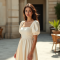 French Style Puff Sleeve Square Neck Dress