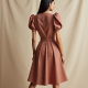 Terracotta Houndstooth Puff Sleeve Tea Dress