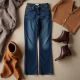 Boho Smocked Wool Blend Straight Jeans