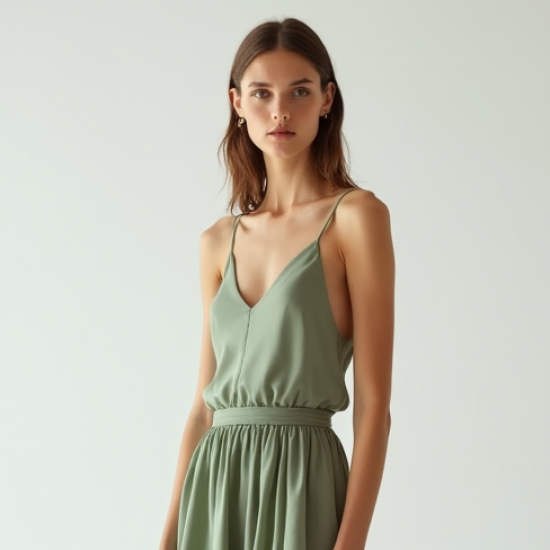 Sage Green Organza Split Thigh Satin Slip Skirt