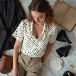 Vintage Polka Dot Cowl Neck Top