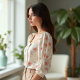 Romantic Floral Print Square Neck Blouse