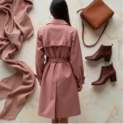 Dusty Rose Cut-Out Off-Shoulder Trench Coat