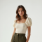 French Style Puff Sleeve Square Neck Cargo Pants