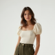 French Style Puff Sleeve Square Neck Cargo Pants