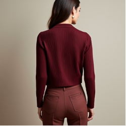 Burgundy Ribbed Knit V-Neck Cropped Jacket