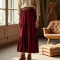 Burgundy Ribbed Knit V-Neck Tiered Boho Skirt