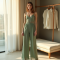 Sage Green Organza Split Thigh High-Waisted Trousers