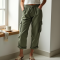 Sage Green Linen Blend V-Neck Cargo Pants