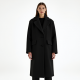 Midnight Black Jacquard V-Neck Wool Longline Coat