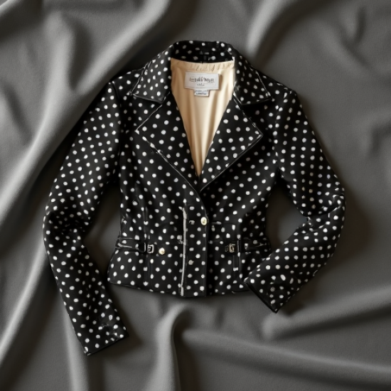 Vintage Polka Dot Tea Length Biker Jacket