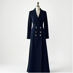 Navy Blue Corduroy Double-Breasted Evening Gown