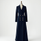 Navy Blue Corduroy Double-Breasted Evening Gown