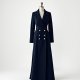 Navy Blue Corduroy Double-Breasted Evening Gown