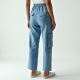 Sky Blue Linen Blend Corset Waist Cargo Pants