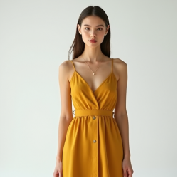 Mustard Yellow Double-Breasted Chiffon Camisole Dress