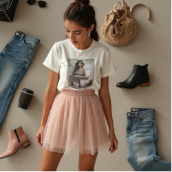 Vintage High-Waist Tulle Graphic Tee