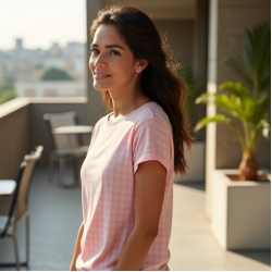 Pastel Pink Gingham Square Neck Graphic Tee