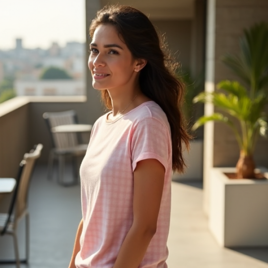 Pastel Pink Gingham Square Neck Graphic Tee
