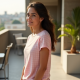 Pastel Pink Gingham Square Neck Graphic Tee