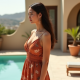 Terracotta Floral Print Off-Shoulder Slip Dress