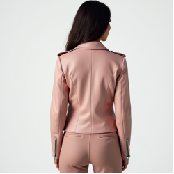 Pastel Pink Solid Color Wrap Front Biker Jacket