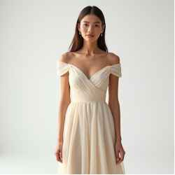 Classic Off-Shoulder Organza Wrap Front Skirt