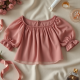 Dusty Rose Organza Off-Shoulder Puff Sleeve Top