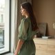 Sage Green Puff Sleeve Chiffon Cargo Pants