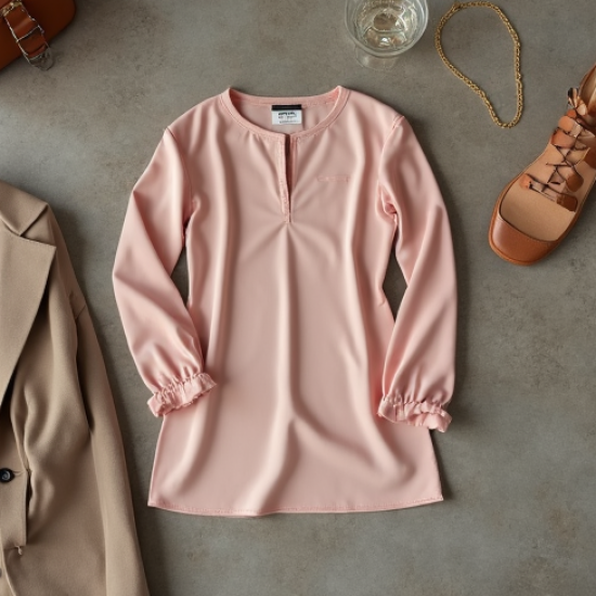 Pastel Pink Square Neck Satin Tunic