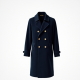 Navy Blue Corduroy Double-Breasted Trench Coat