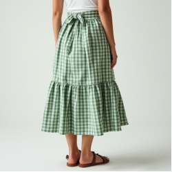 Sage Green Gingham Square Neck Wrap Front Skirt