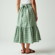 Sage Green Gingham Square Neck Wrap Front Skirt