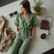 Sage Green Puff Sleeve Chiffon Cargo Pants