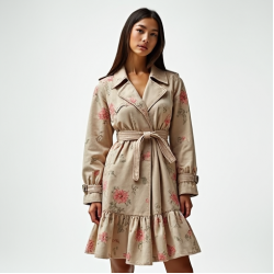 Boho Floral Print Tiered Trench Coat