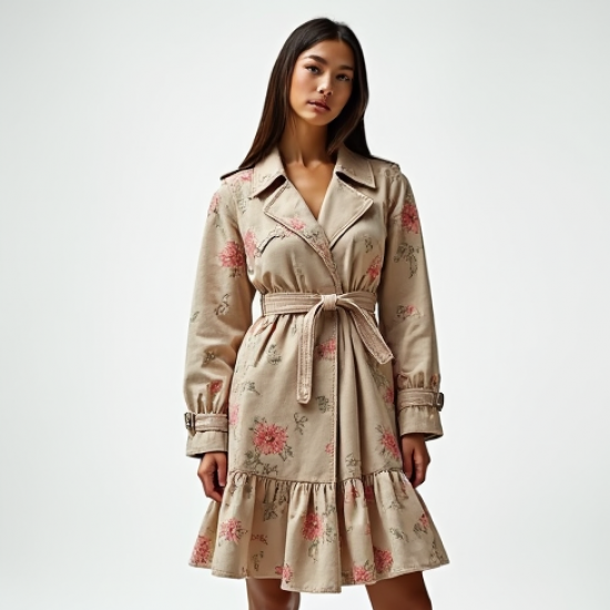 Boho Floral Print Tiered Trench Coat