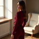 Burgundy Ribbed Knit V-Neck Relaxed Joggers