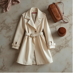 French Style Double-Breasted Tulle Trench Coat