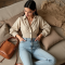 Oatmeal Gingham Smocked Cropped Jacket