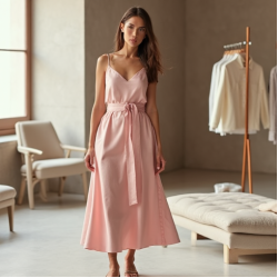 Pastel Pink Jacquard Belted Satin Slip Skirt