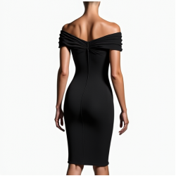 Midnight Black Abstract Print Off-Shoulder Bodycon Dress